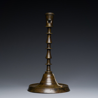An exceptionally large bronze candlestick, Flanders or France, 15/16th C.