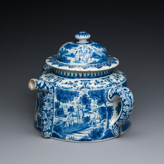 An extremely rare Dutch Delft blue and white posset pot, early 18th C.