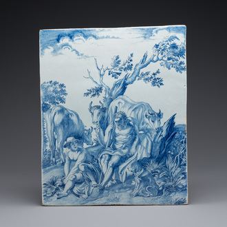 Grande plaque de forme rectangulaire en faïence de Delft en bleu et blanc, 2ème moitié du 18ème