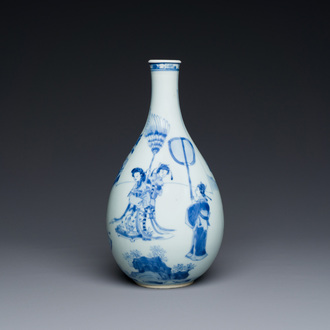 A Chinese blue and white pear-shaped 'narrative subject' vase, Kangxi