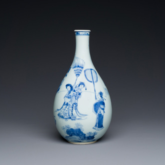 Vase en porcelaine de Chine en bleu et blanc à décor narratif, Kangxi