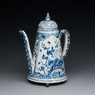 Een zeldzame blauw-witte Delftse koffiepot, gedateerd 1732