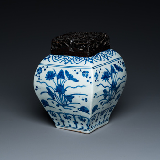 A Chinese blue and white 'lotus pond' vase, Jiajing mark and  probably of the period