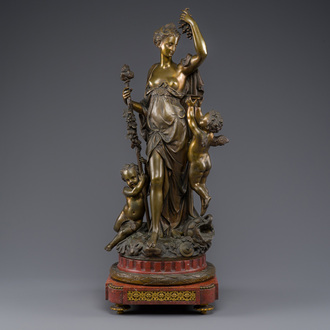 Jean Didier Debut (1824-1893): 'The Roman goddess Pomona', an allegorical representation of the harvest, partly gilded bronze on marble base