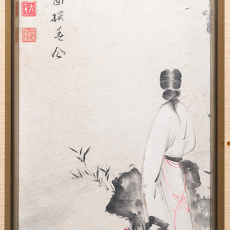 Chinese school, signed Zhang Daqian 張大千 (1898-1983): 'Beauty in the garden', ink and colour on paper, dated 1975
