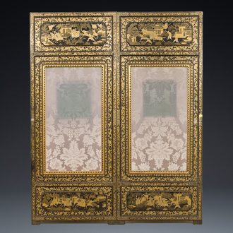 Two large Chinese Canton black and gilt-lacquered panels, 19th C.