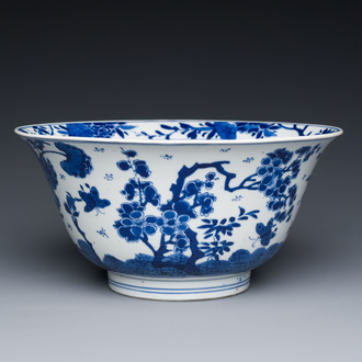 A Chinese blue and white bowl with floral 'four seasons' decoration, Chenghua mark, Kangxi