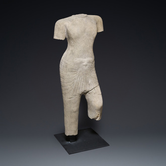 A sandstone torso of a Khmer deity, Pre Angkor period, Phnom Da, Cambodia, ca. 6th C.