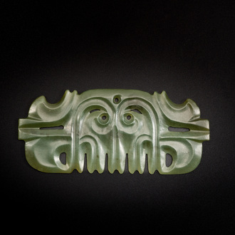 A Chinese spinach jade pendant in Hongshan-style, Qing