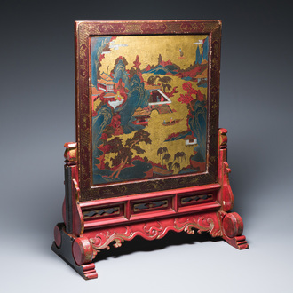 A Chinese gilt-lacquered and painted wooden table screen, Shanxi, 16/17th C.