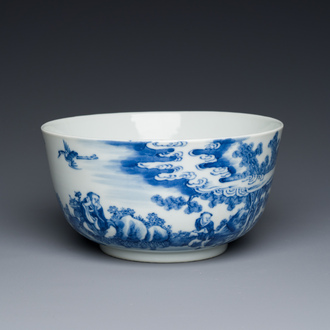 Een Chinese blauw-witte 'Bleu de Hue' kom voor de Vietnamese markt, Nhuoc Tham Tran Tang merk voor keizer Tu Duc, 1848-1883