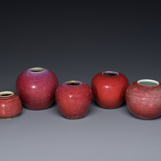 Five Chinese copper-red and flambé-glazed water pots, 19th C.
