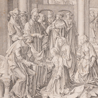 Lucas van Leyden (1494-1533): Esther before Ahasuerus, engraving, 16th C.