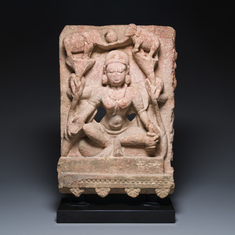 An Indian red sandstone stele of Lakshmi, probably Rajasthan, 12th C.