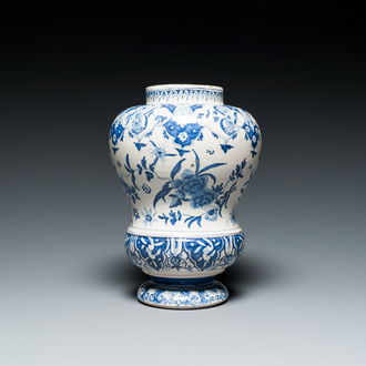 A blue and white faience vase with floral design in the style of Delft, probably Berlin, Germany, 18th C.
