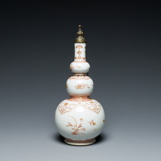 A Chinese iron-red and gilt-decorated triple gourd vase, Kangxi