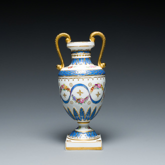 A French polychrome porcelain Sèvres-style vase, 19th C.