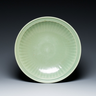 A large Chinese Longquan celadon dish, Yuan/Ming