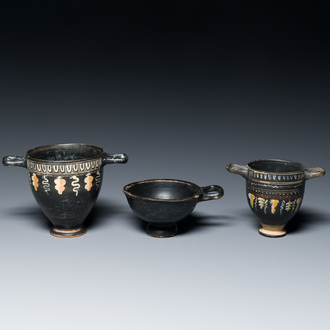 Three black-glazed Roman pottery wares, Southern Italy, ca. 4th C. b.C.