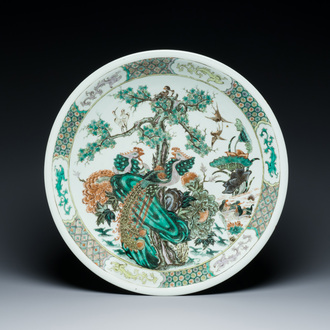 A large Chinese famille verte 'phoenixes' dish, 19th C.