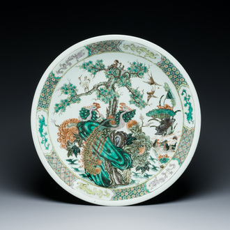 A large Chinese famille verte 'phoenixes' dish, 19th C.