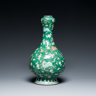 A Chinese verte biscuit 'galloping horses' vase, 'suantouping', 19th C.