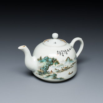 A Chinese qianjiang cai teapot and cover, signed Wang Xiaoting 汪小亭, dated 1950