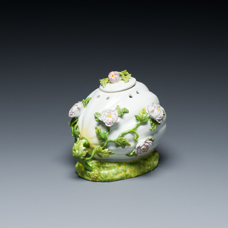 A polychrome Meissen porcelain melon-form pot pourri vase, Germany, 18th C.