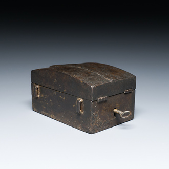 A French cast iron strongbox or messenger's box, 17th C.