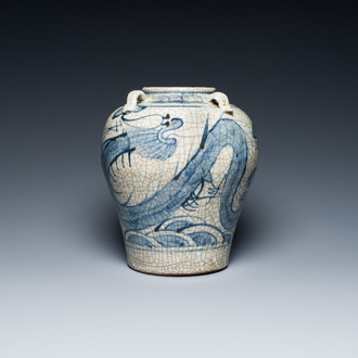 A Chinese blue and white Swatow 'dragon' jar, Ming