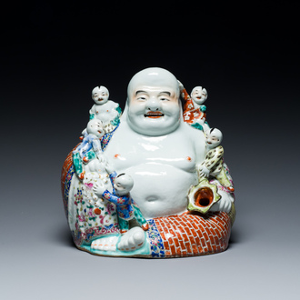 A Chinese famille rose figure of Buddha, Zhu Mao Ji Zao 朱茂記造 mark, Republic