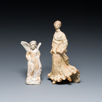 Two Greek terracotta sculptures of Eros and of a female dancer, 4th/2nd C. b.C.