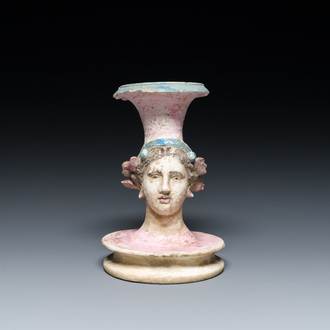 A polychrome Greek pottery vase with a woman's head, Canosa, Apulia, Italy, ca. 4th/3rd C. b.C.