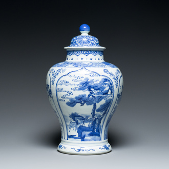 A Chinese blue and white vase and cover, Kangxi