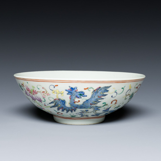 A Chinese famille rose 'phoenixes' bowl, Guangxu mark and of the period