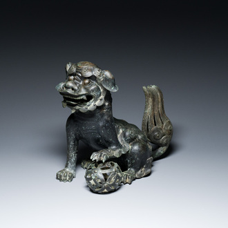 A large Chinese bronze 'Buddhist lion' censer, Ming