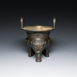 A Chinese archaic bronze tripod censer, 'ding', Ming