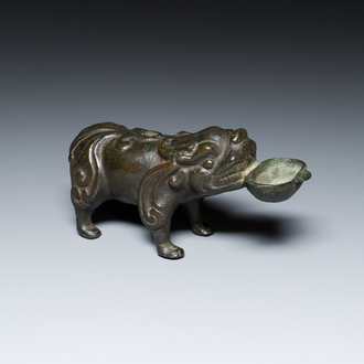 A Chinese inscribed bronze ‘bixie’ water dropper, Ming