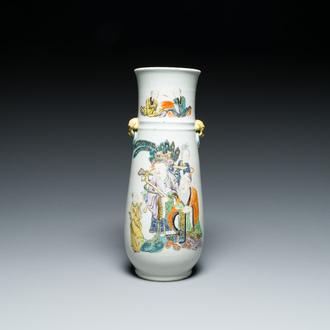 A Chinese famille verte 'hu' vase with immortals, 19th C.