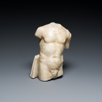 An Italian marble torso of a male with a fig leaf, probably 17th C.