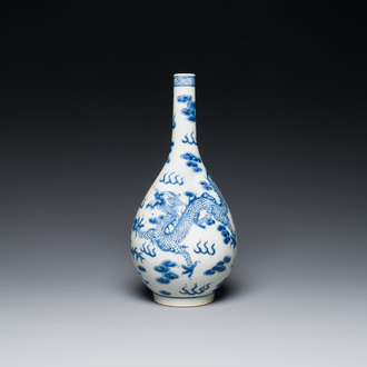 A Chinese blue and white 'dragon and phoenix' bottle vase, 19th C.