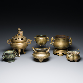 Six Chinese bronze censers, 19/20th C.