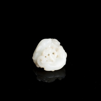 A Chinese white jade 'twin deer' pendant, Qing