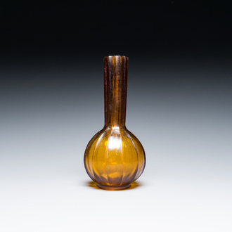 A Chinese translucent amber-coloured Peking glass bottle vase, Qianlong mark and of the period