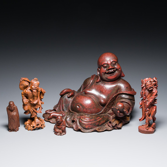 Cinq sculptures en bois, Chine et Japon, 19/20ème