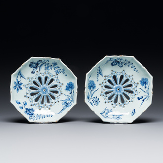 A pair of Dutch Delft blue and white strawberry strainers, 18th C.