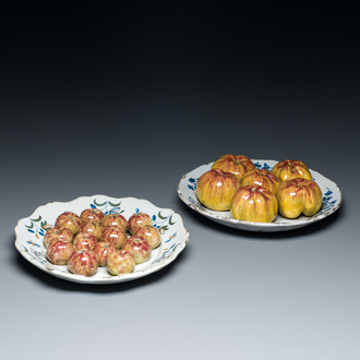 Two polychrome French faience trompe l'oeil plates with apples, 19th C.