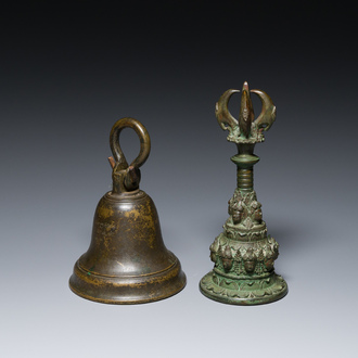 A bronze bell and a ceremonial hand bell, South Asia and Southeast Asia, 19th C. or earlier