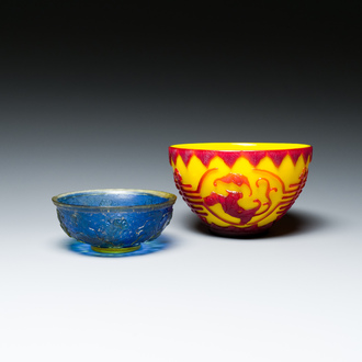 Two Chinese Beijing glass bowls, Qianlong marks, 19/20th C.