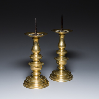 A pair of bronze pricket candlesticks, Northern Italy, 16th C.